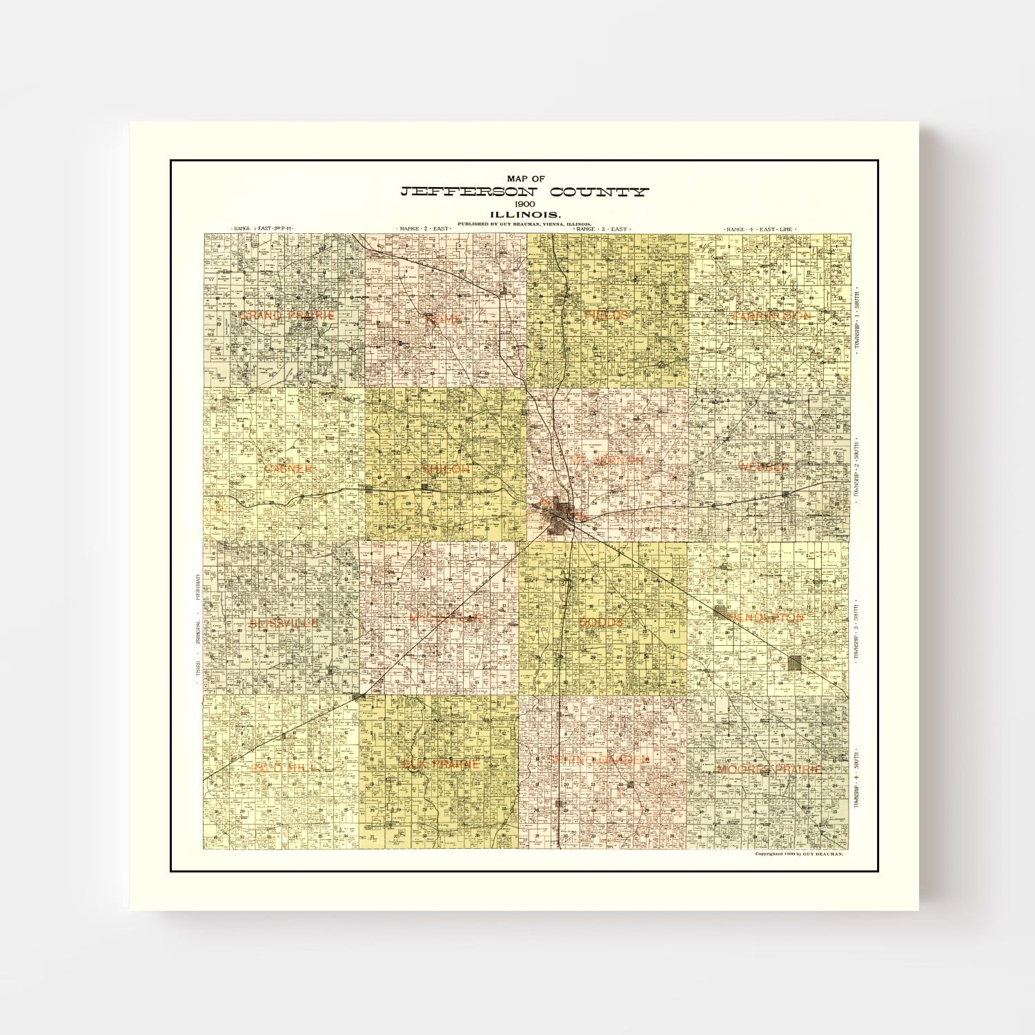 Vintage Map of Jefferson County, Illinois 1900
