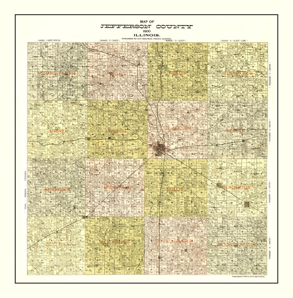 Vintage Map of Jefferson County, Illinois 1900