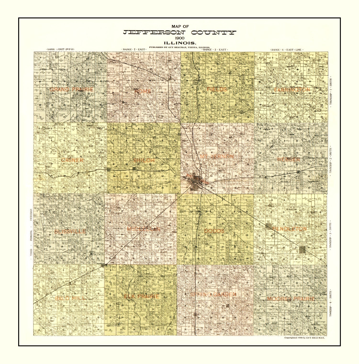 Vintage Map of Jefferson County, Illinois 1900