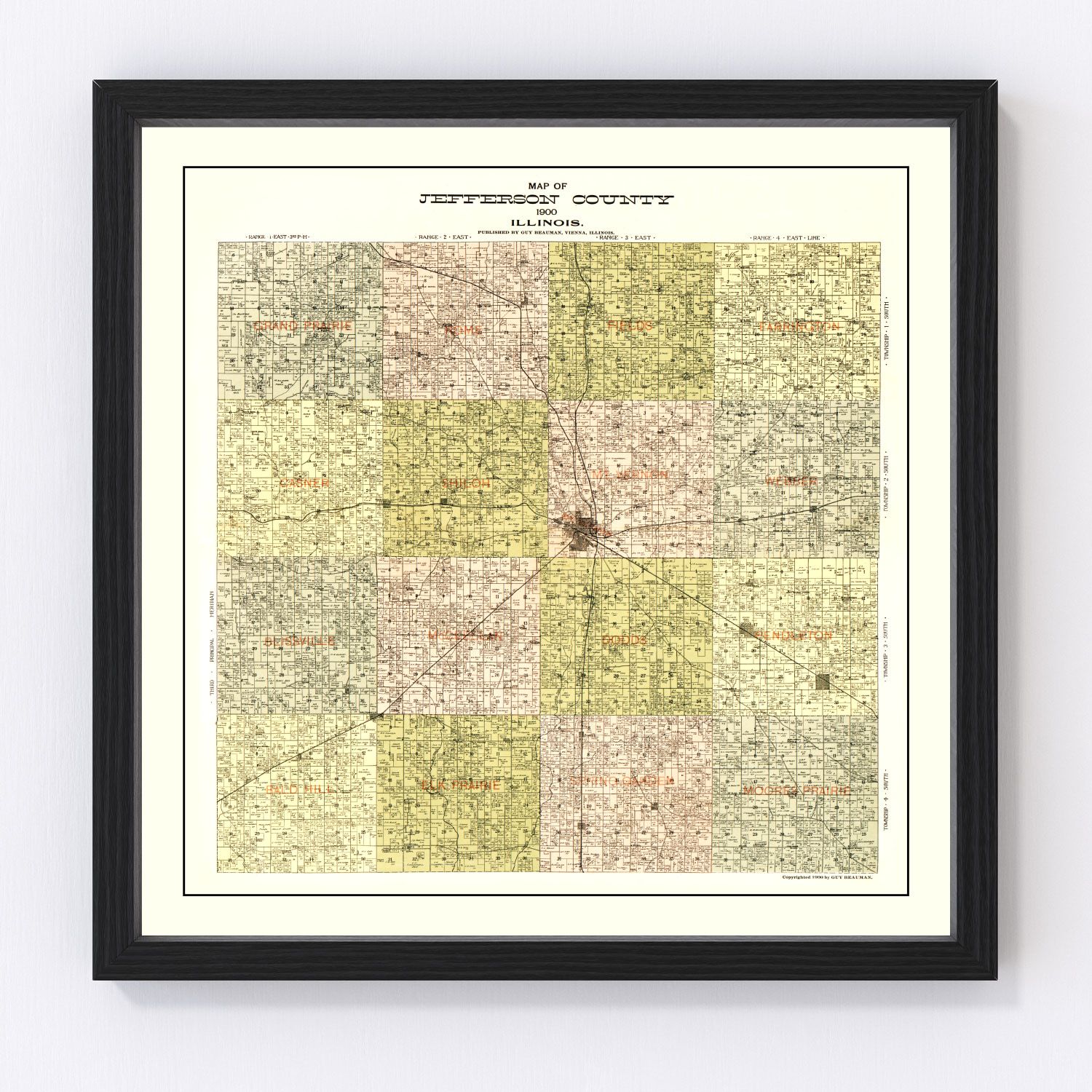 Vintage Map of Jefferson County, Illinois 1900