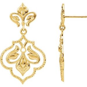 14K Yellow Gold 1.75 mm Round Fleur-de-lis Earring Mounting