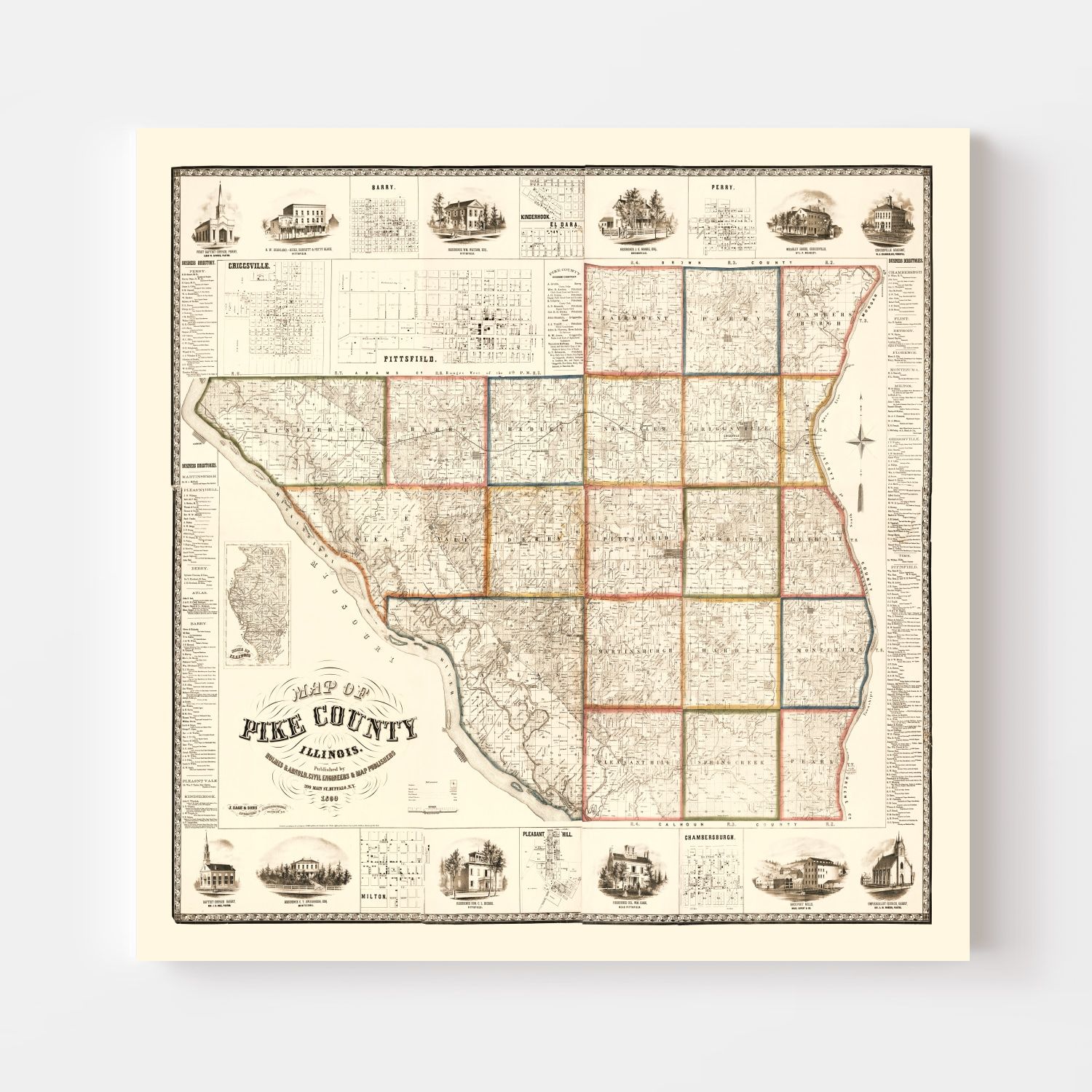 Vintage Map of Pike County, Illinois 1860