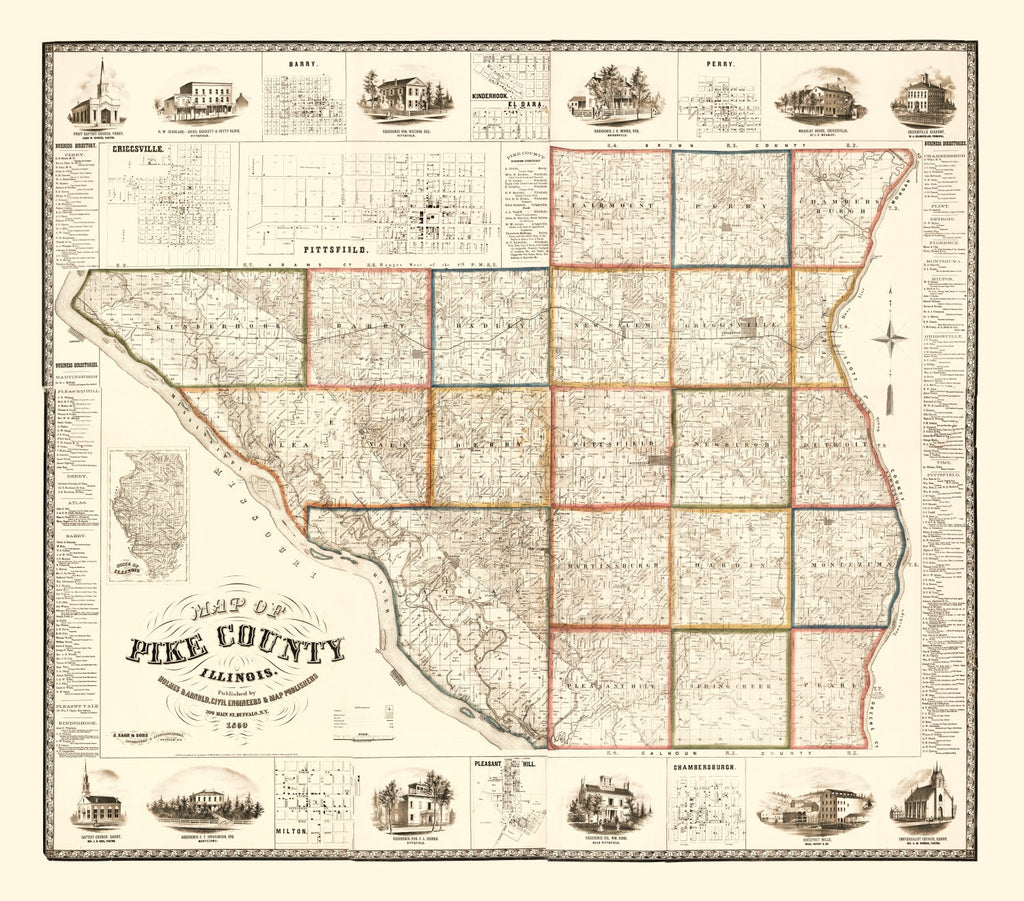 Vintage Map of Pike County, Illinois 1860