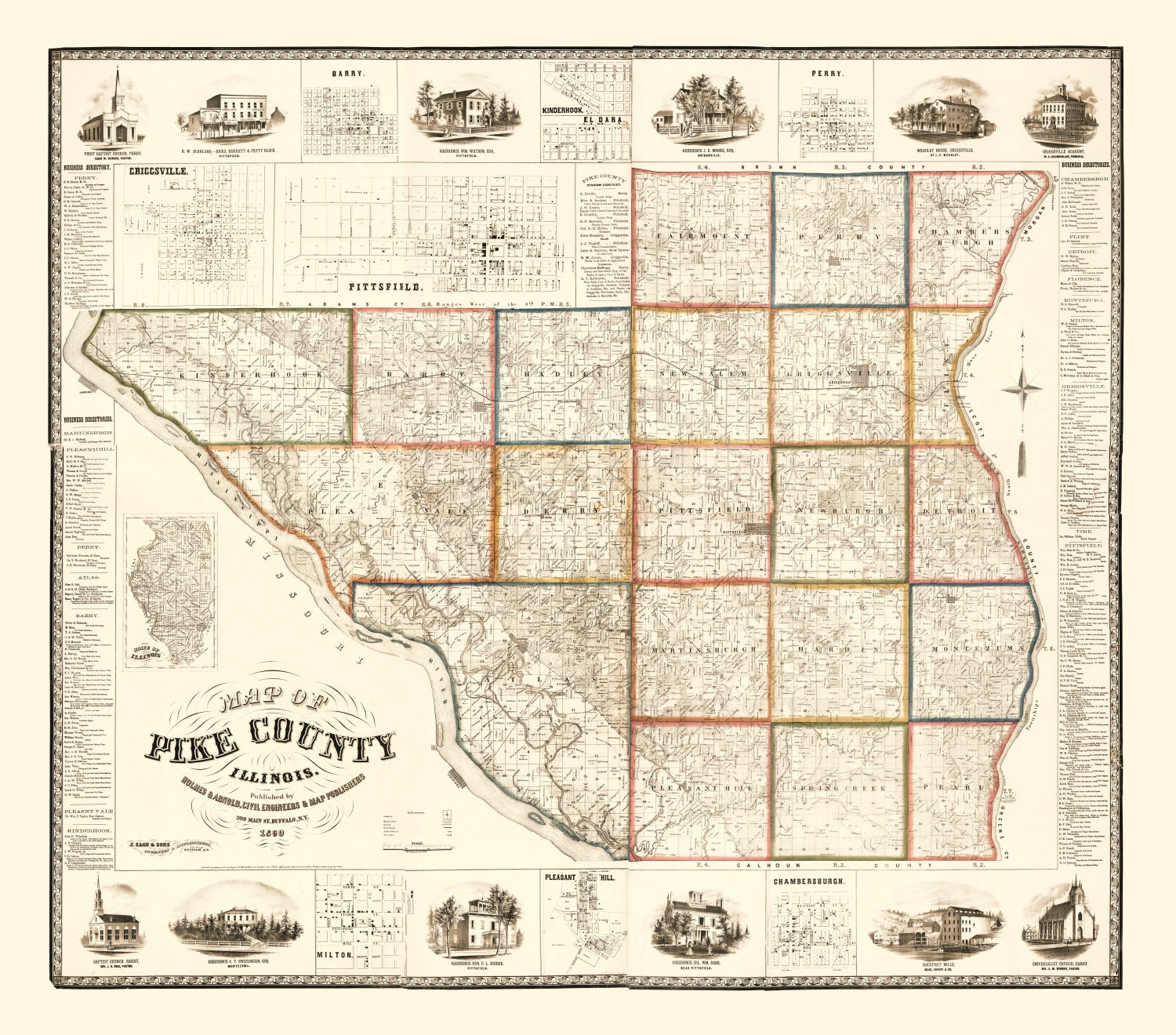 Vintage Map of Pike County, Illinois 1860