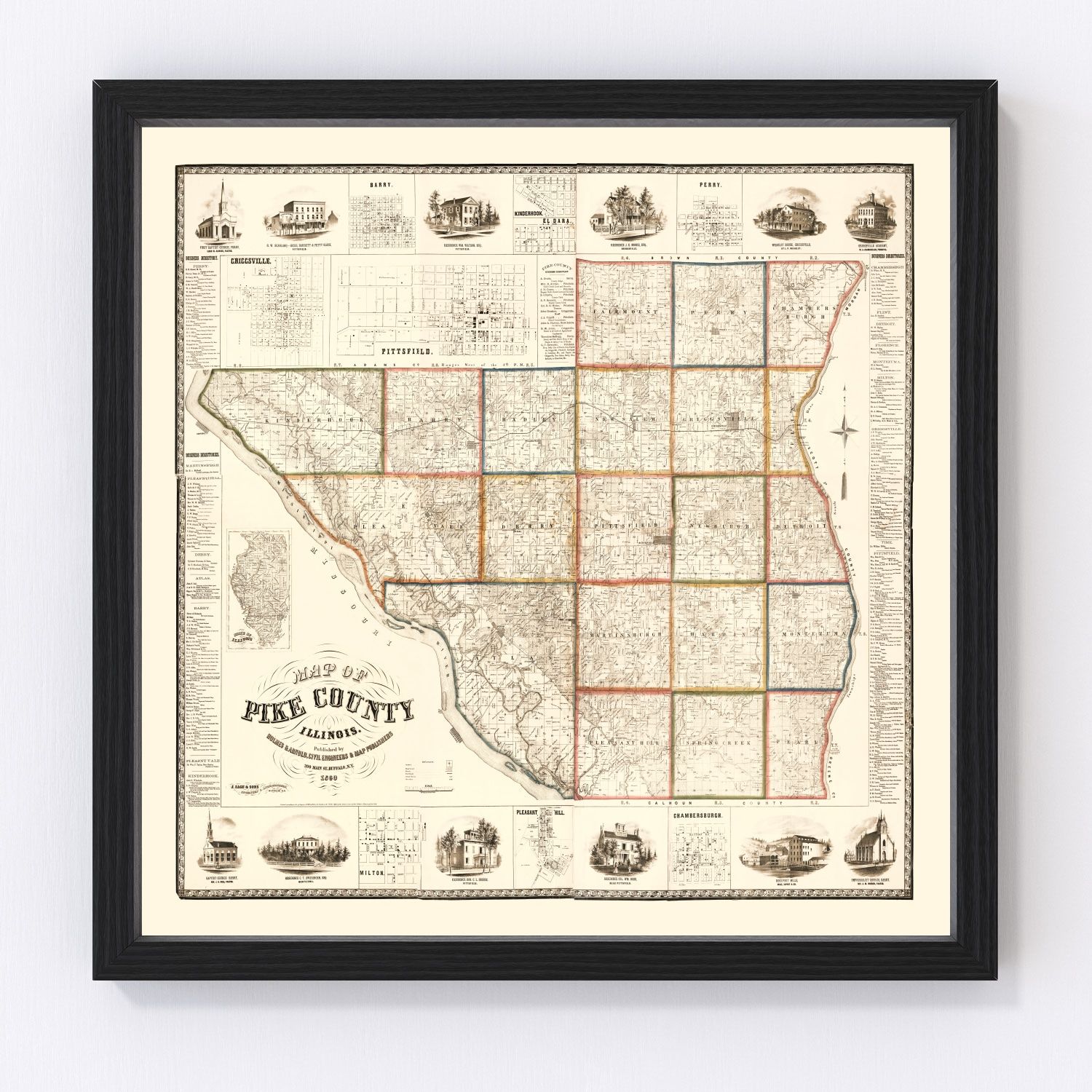Vintage Map of Pike County, Illinois 1860