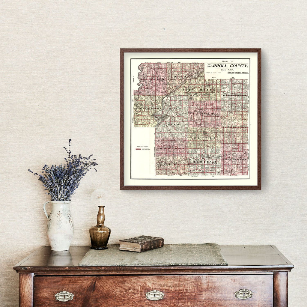 Vintage Map of Carroll County, Indiana 1898