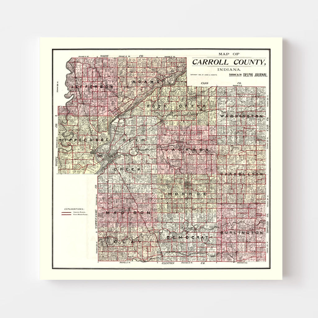 Vintage Map of Carroll County, Indiana 1898