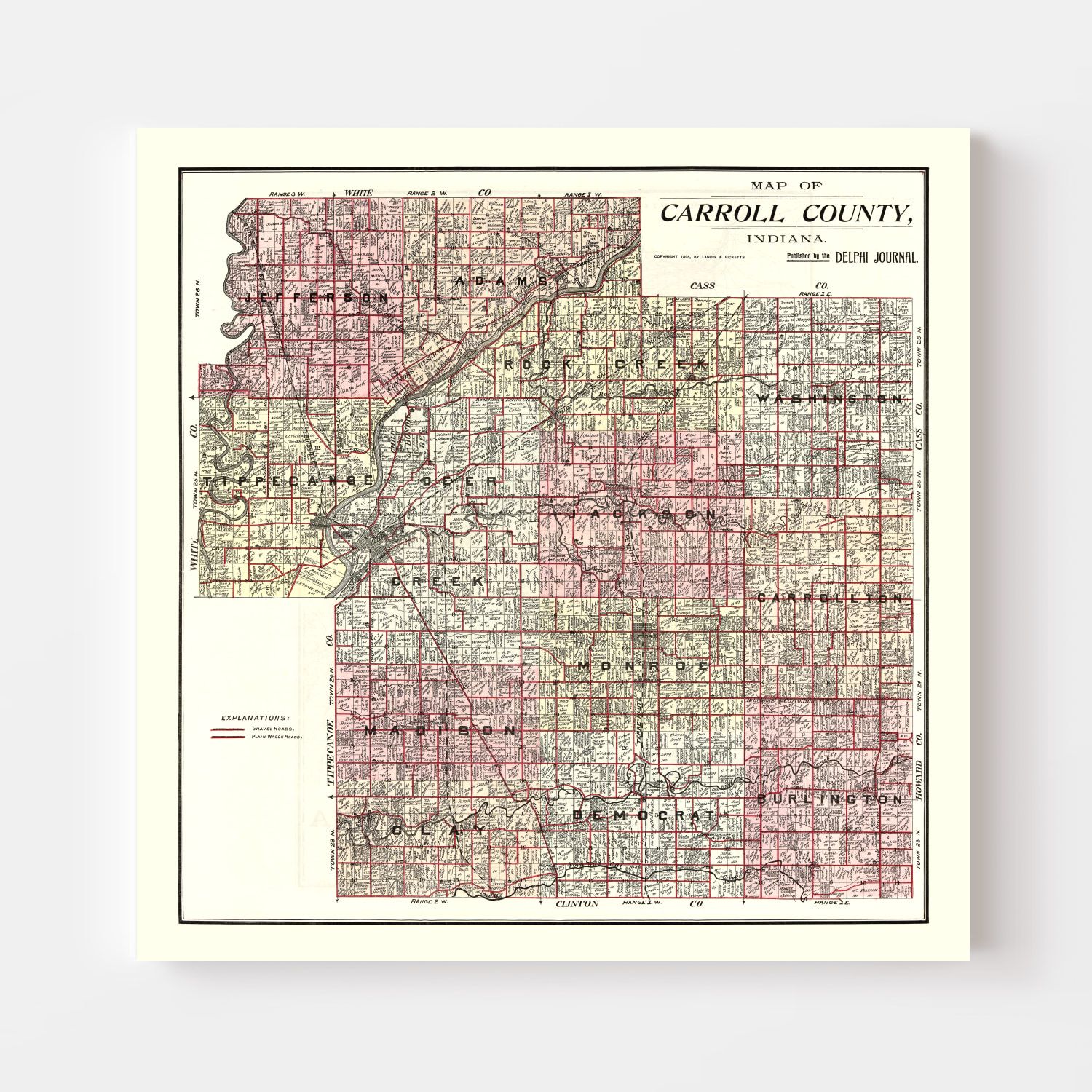 Vintage Map of Carroll County, Indiana 1898