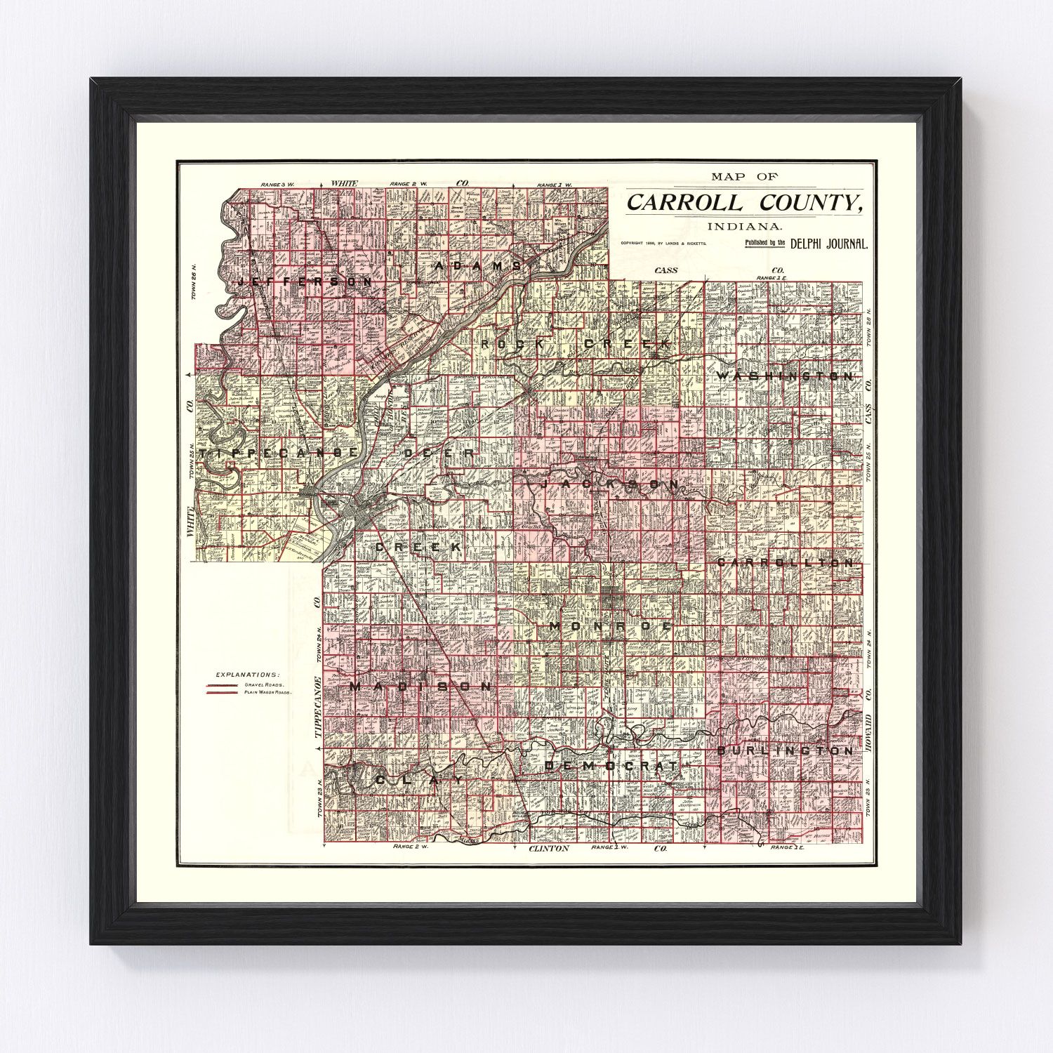 Vintage Map of Carroll County, Indiana 1898