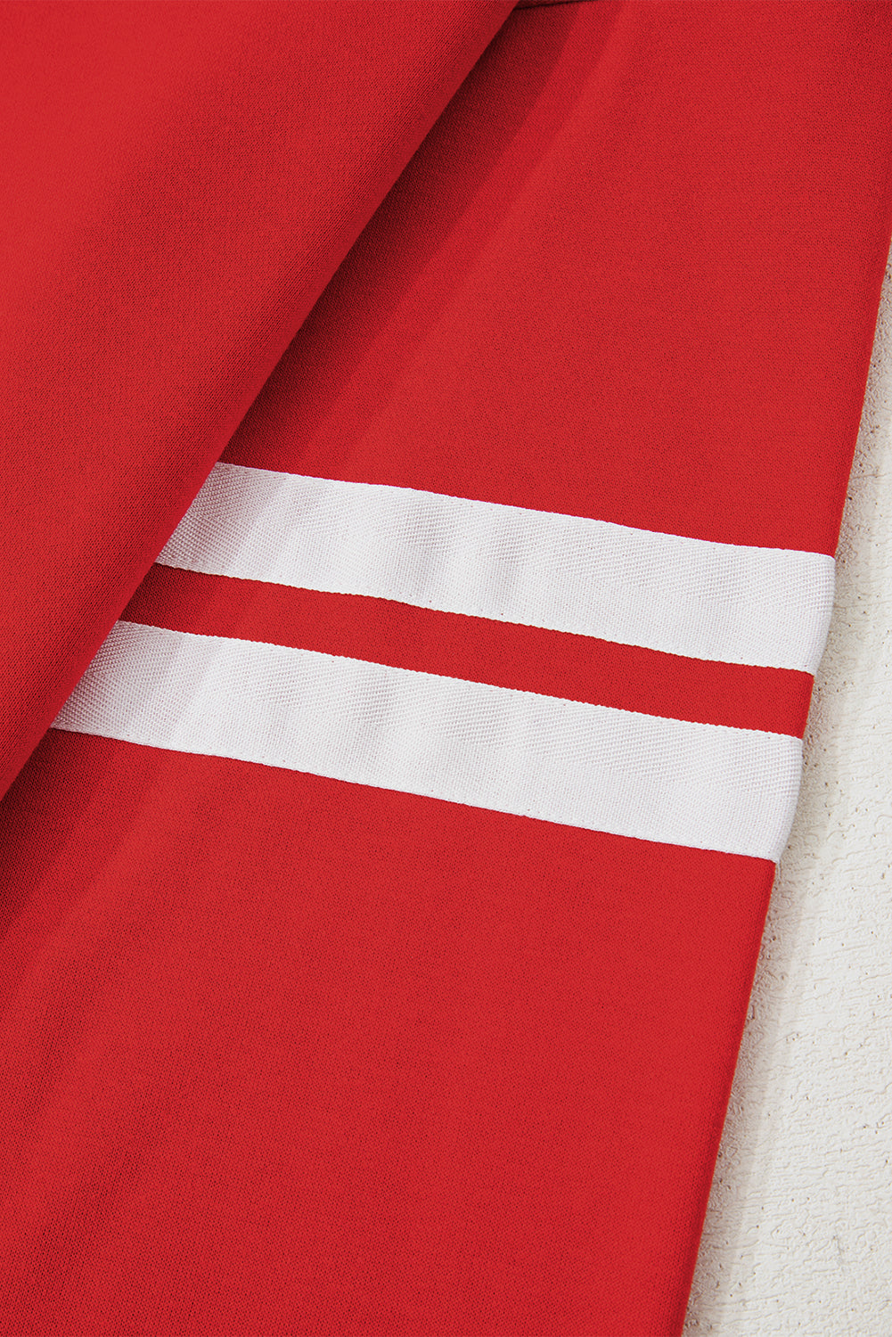 Fiery Red Preppy Striped Sleeve Loose Sweatshirt Casual
