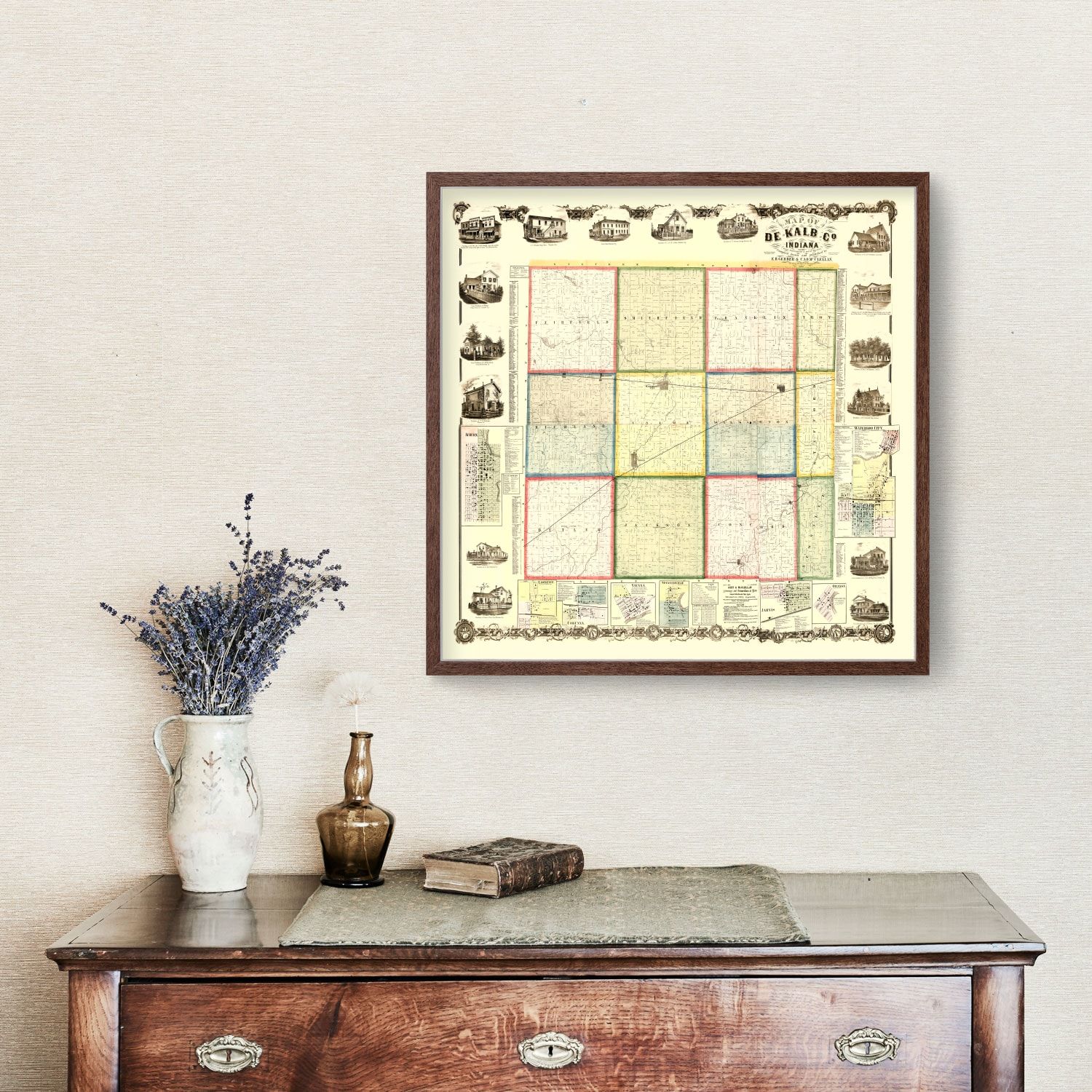 Vintage Map of Dekalb County, Indiana 1863