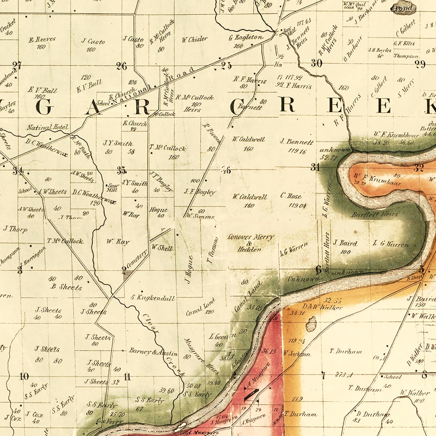 Vintage Map of Vigo County, Indiana 1858
