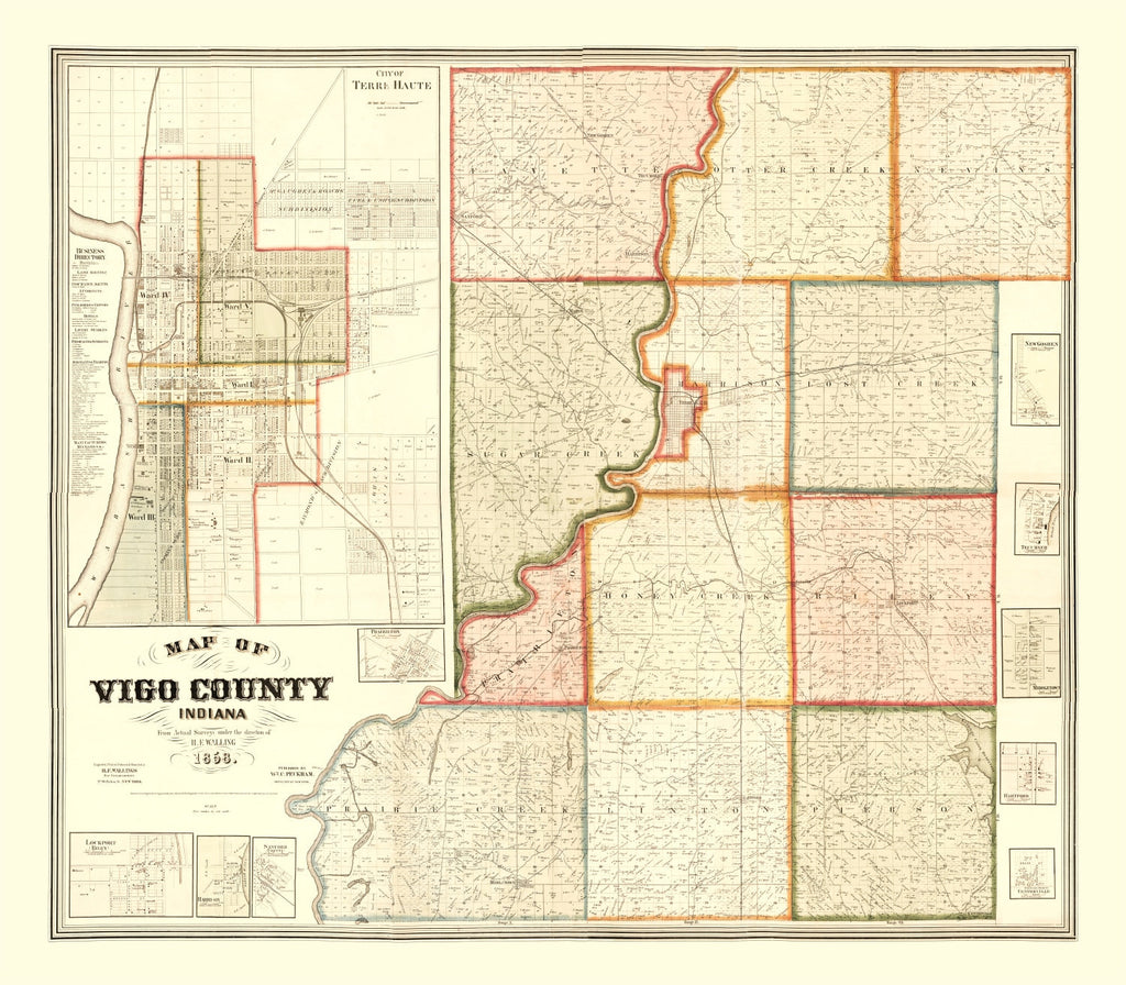 Vintage Map of Vigo County, Indiana 1858