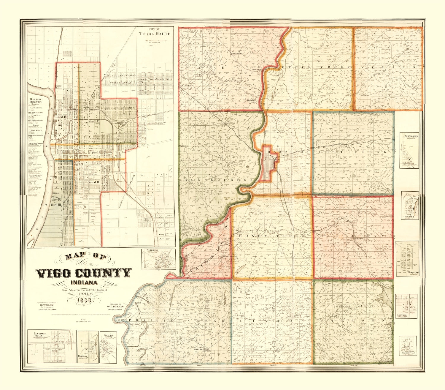 Vintage Map of Vigo County, Indiana 1858