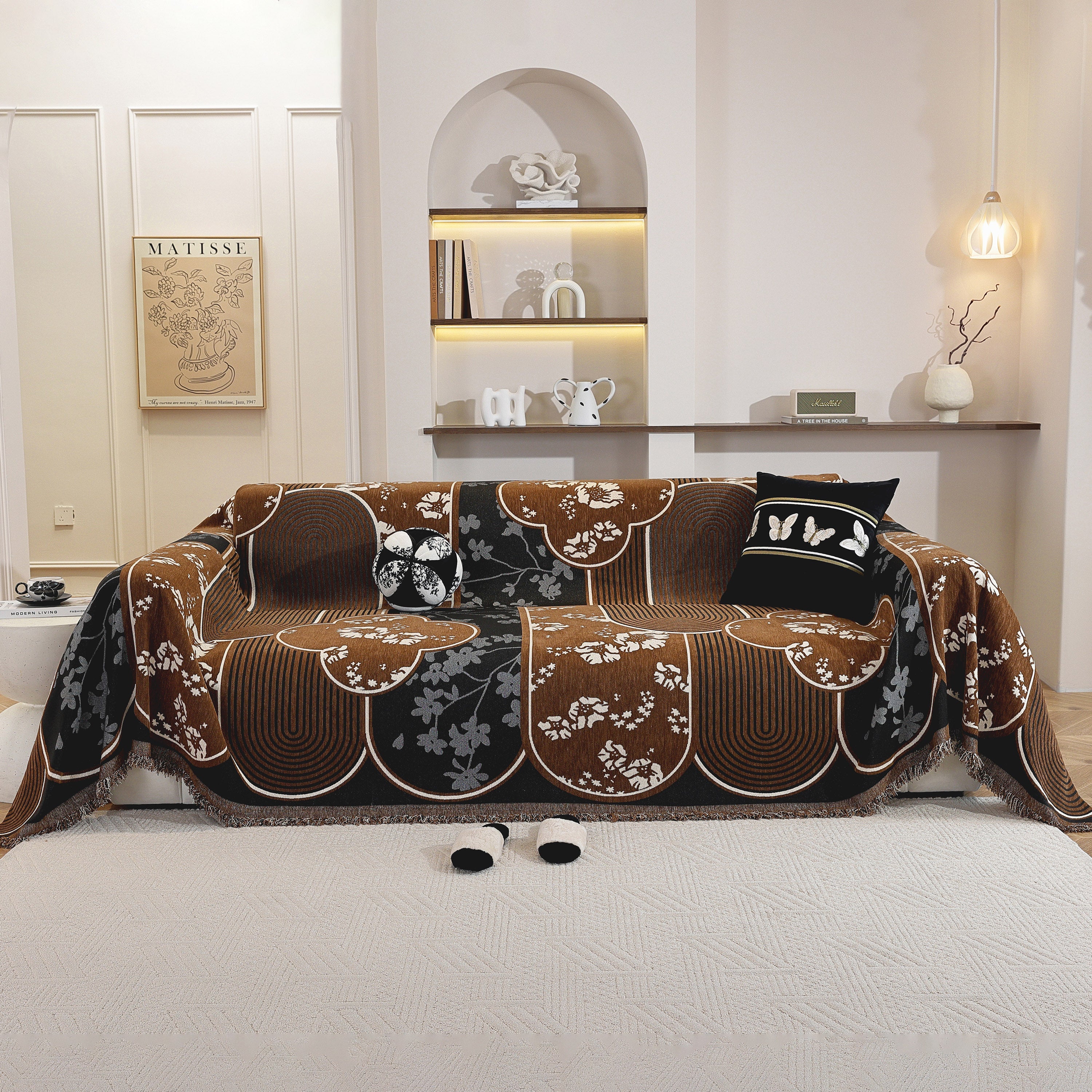 Modern Retro Sofa Throw - Decorative, Washable Chenille Blanket & Couch Protector