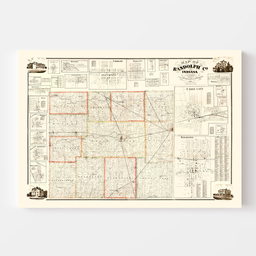 Vintage Map of Randolph County, Indiana 1865