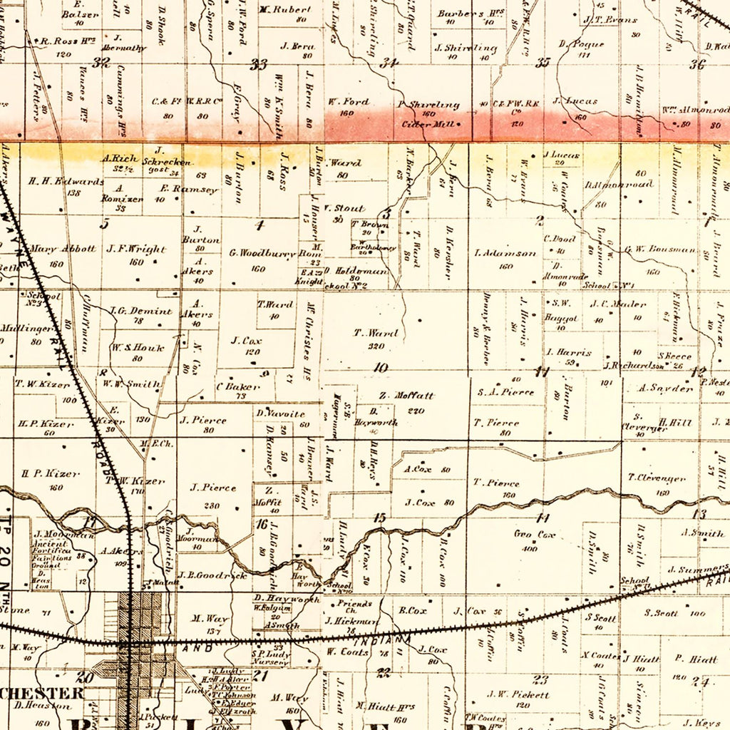 Vintage Map of Randolph County, Indiana 1865