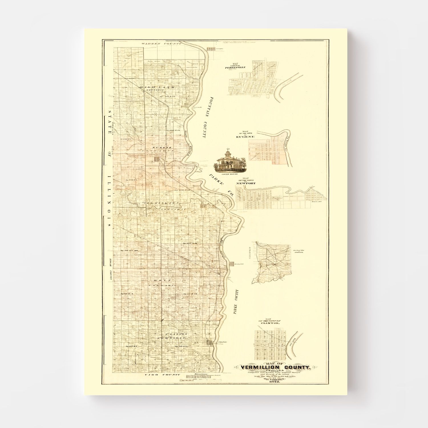 Vintage Map of Vermillion County, Indiana 1872