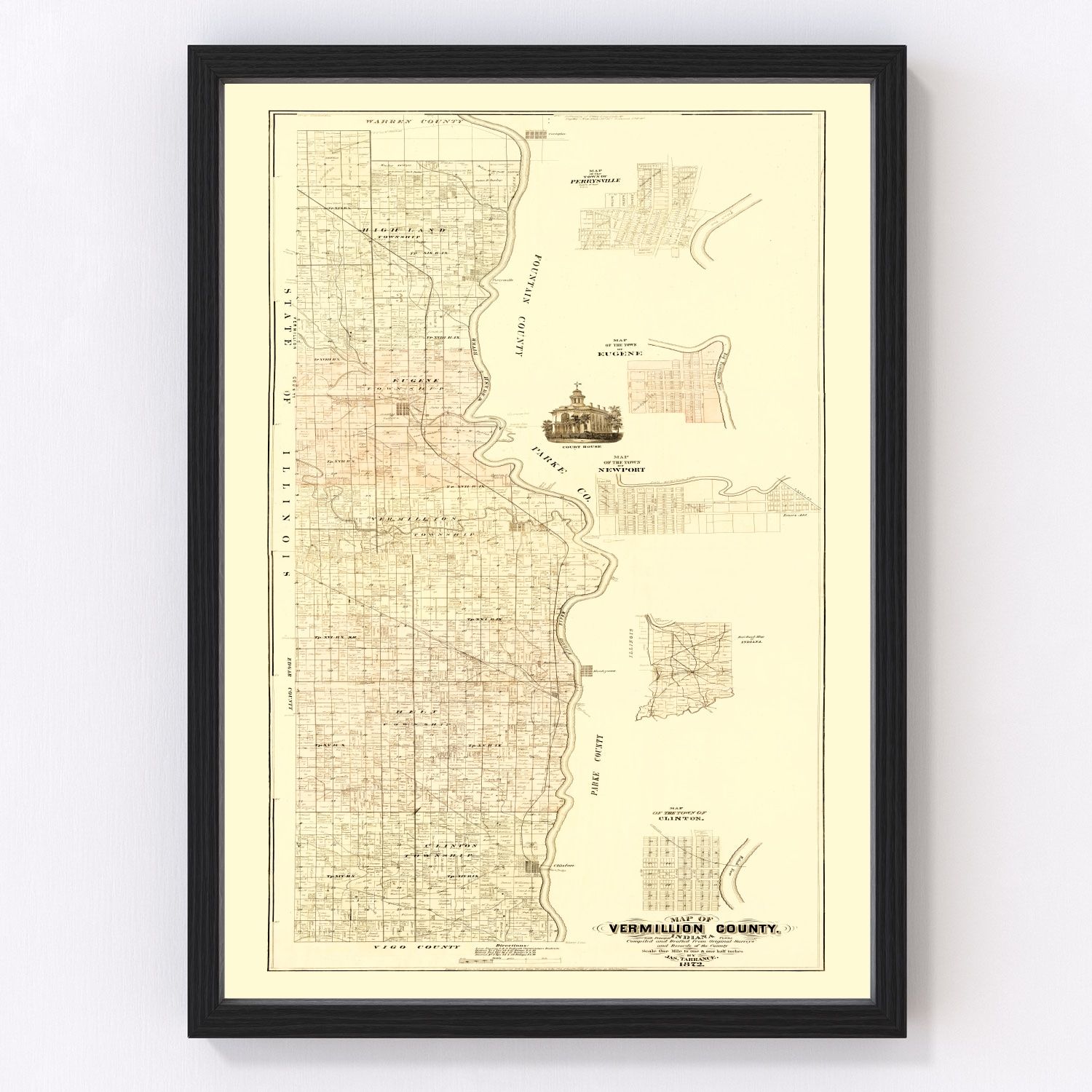 Vintage Map of Vermillion County, Indiana 1872