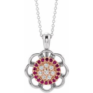 14K White/Rose Gold Natural Ruby & 1/6 CTW Natural Diamond 16-18" Necklace