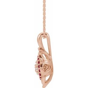 14K Rose Gold Natural Ruby & 1/6 CTW Natural Diamond 16-18" Necklace