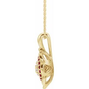 14K Yellow Gold Natural Ruby & 1/6 CTW Natural Diamond 16-18" Necklace