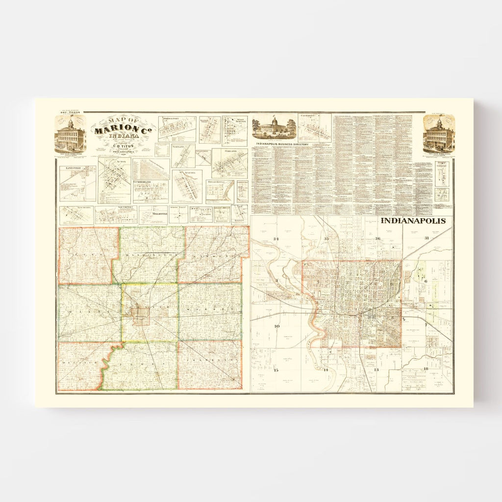 Vintage Map of Marion County, Indiana 1866