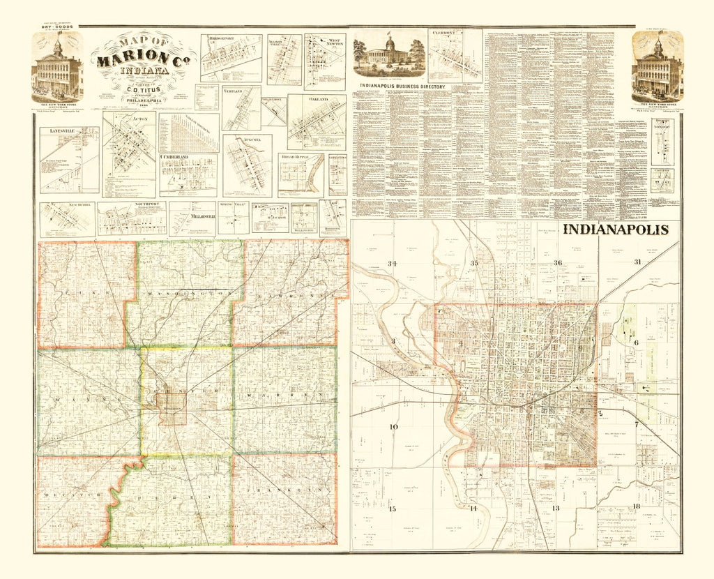 Vintage Map of Marion County, Indiana 1866