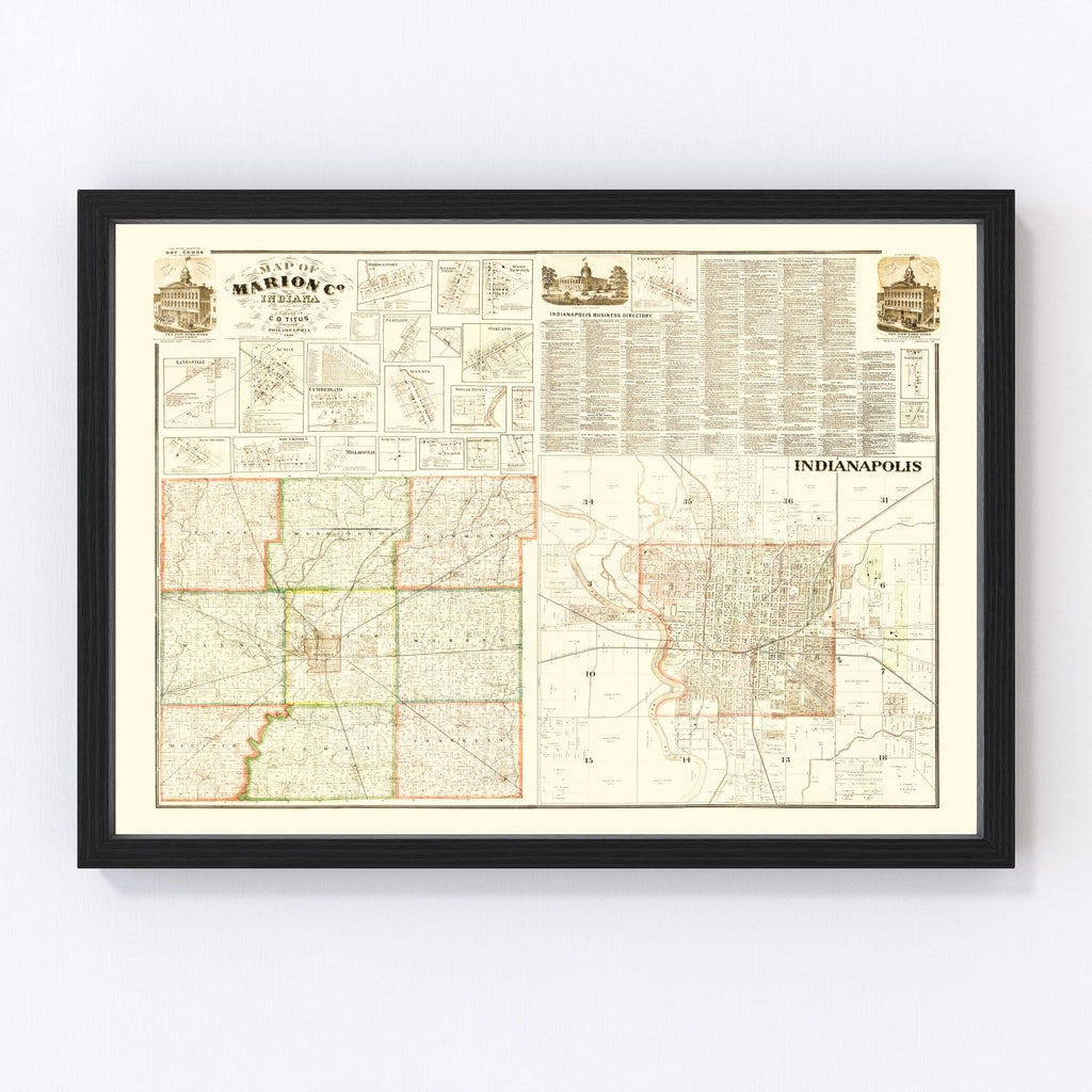 Vintage Map of Marion County, Indiana 1866