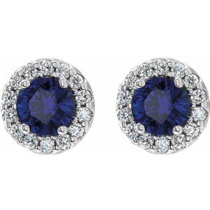 14K White Gold Lab-Grown Blue Sapphire & 1/4 CTW Natural Diamond Earrings – image 2