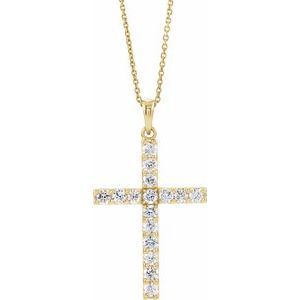 14K Yellow Gold 1/10 CTW Natural Diamond Cross 18" Necklace