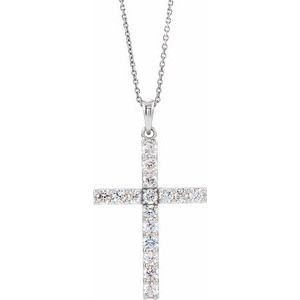 14K White Gold 1/8 CTW Natural Diamond Cross 18" Necklace