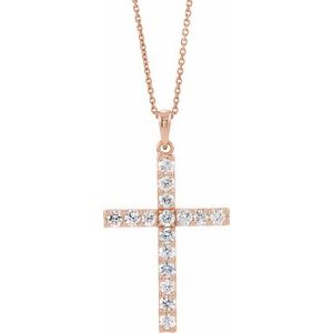 14K Rose Gold 1/8 CTW Natural Diamond Cross 18" Necklace