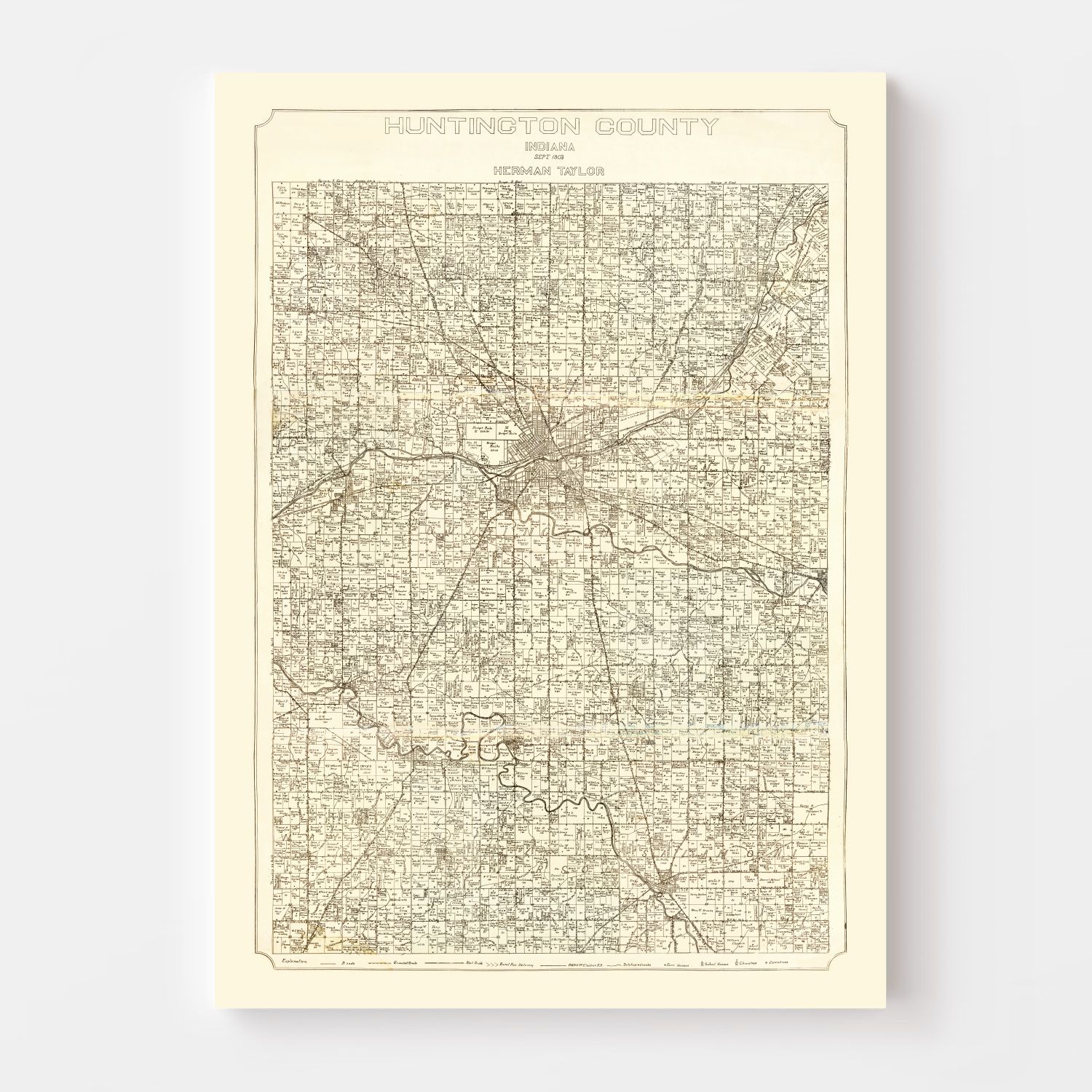 Vintage Map of Huntington County, Indiana 1903