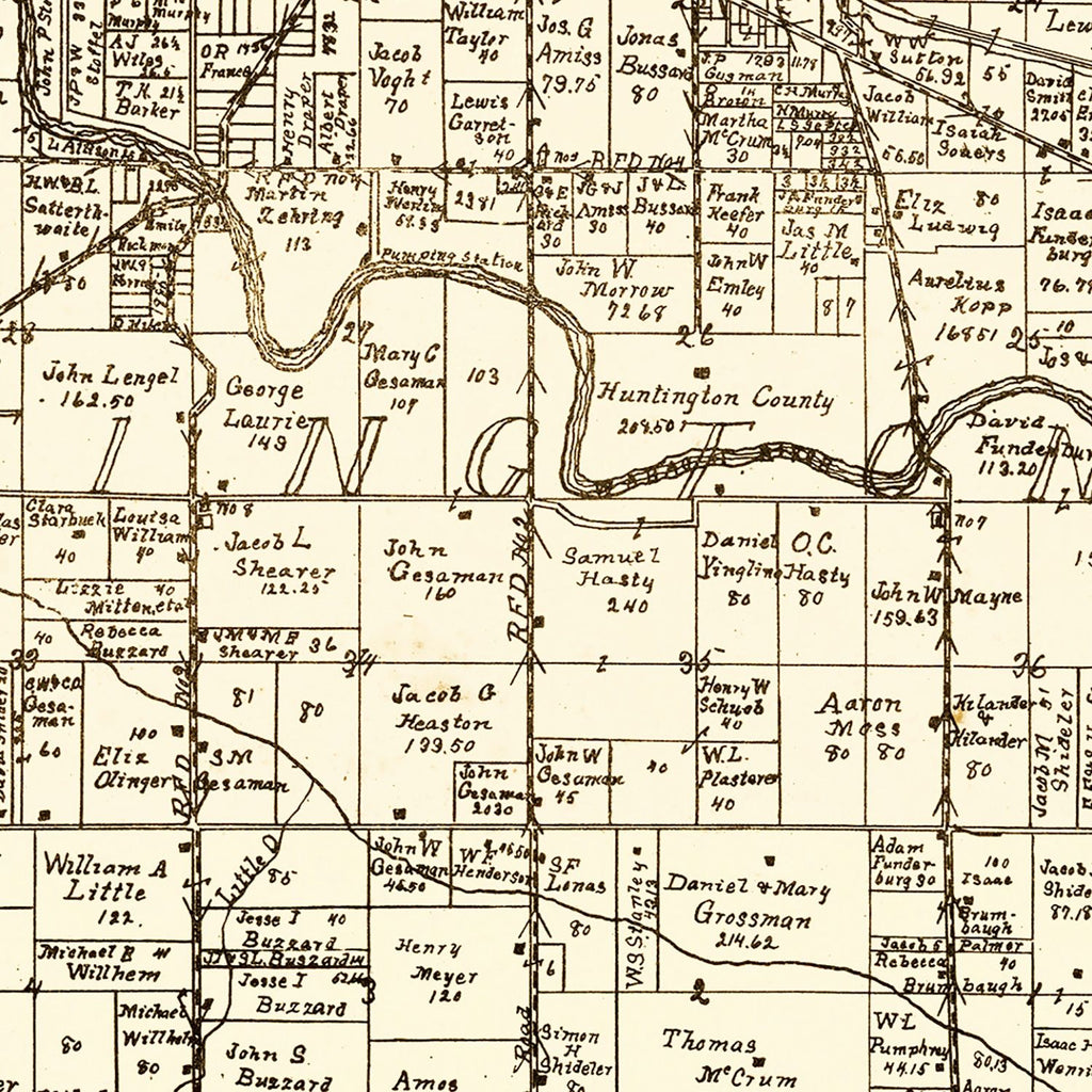 Vintage Map of Huntington County, Indiana 1903