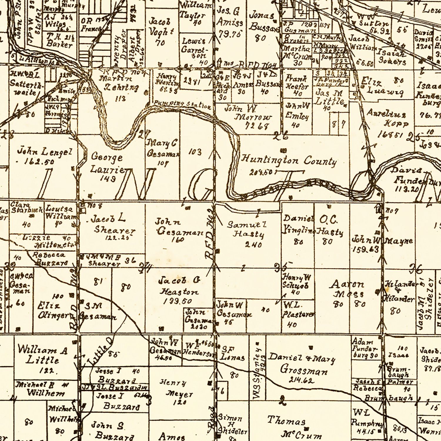 Vintage Map of Huntington County, Indiana 1903