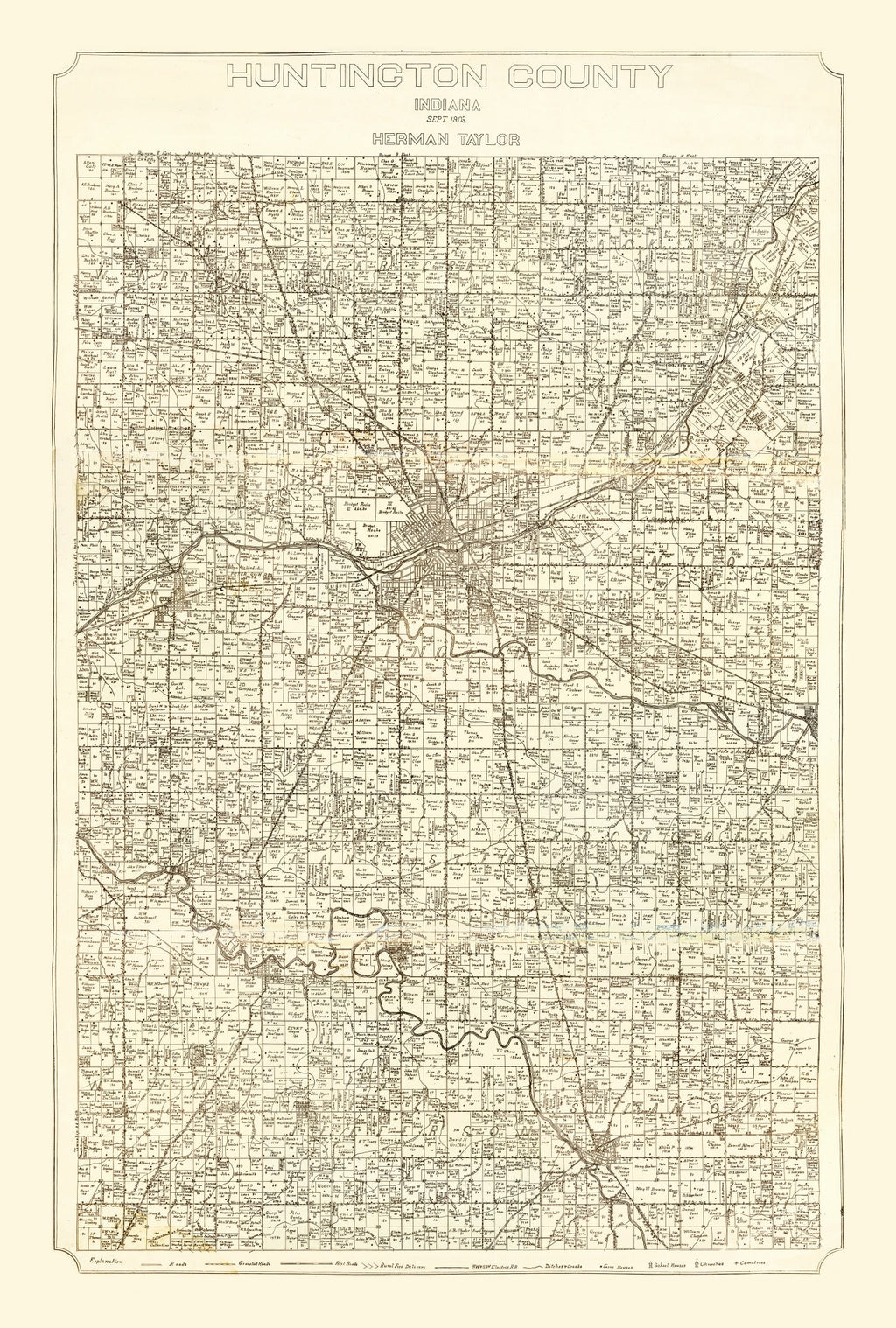 Vintage Map of Huntington County, Indiana 1903