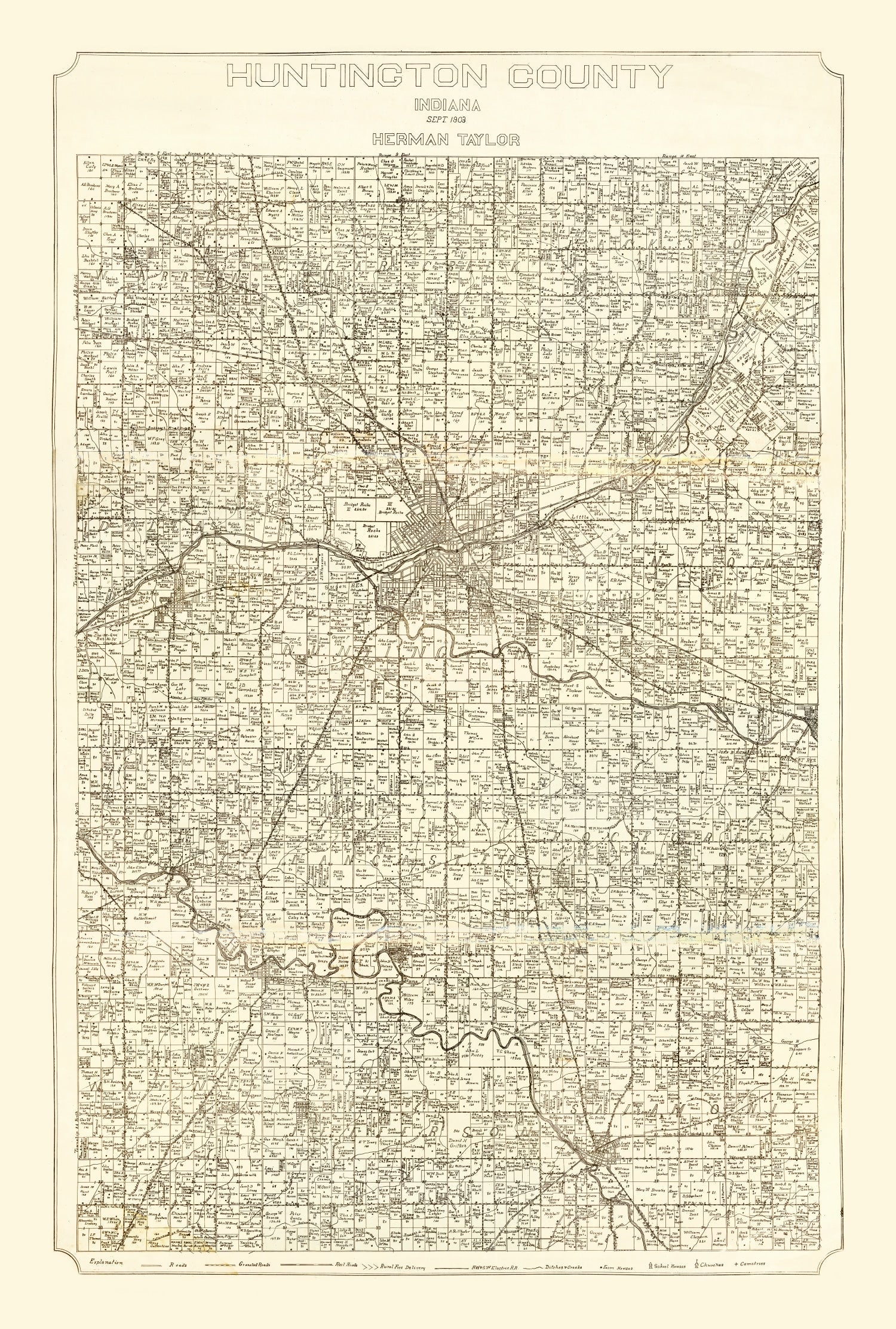 Vintage Map of Huntington County, Indiana 1903