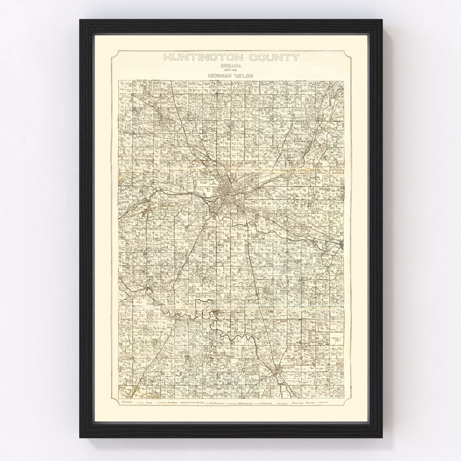 Vintage Map of Huntington County, Indiana 1903