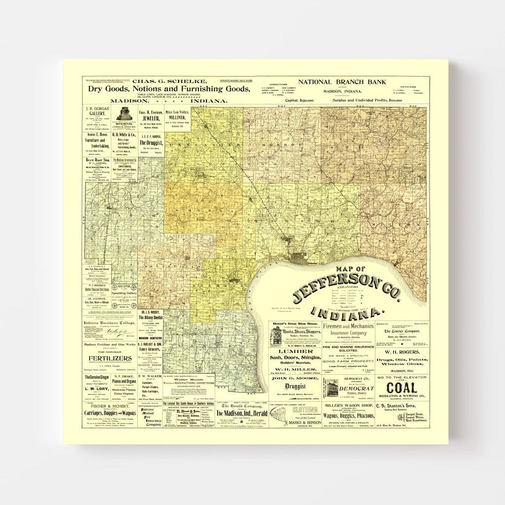 Vintage Map of Jefferson County, Indiana 1900