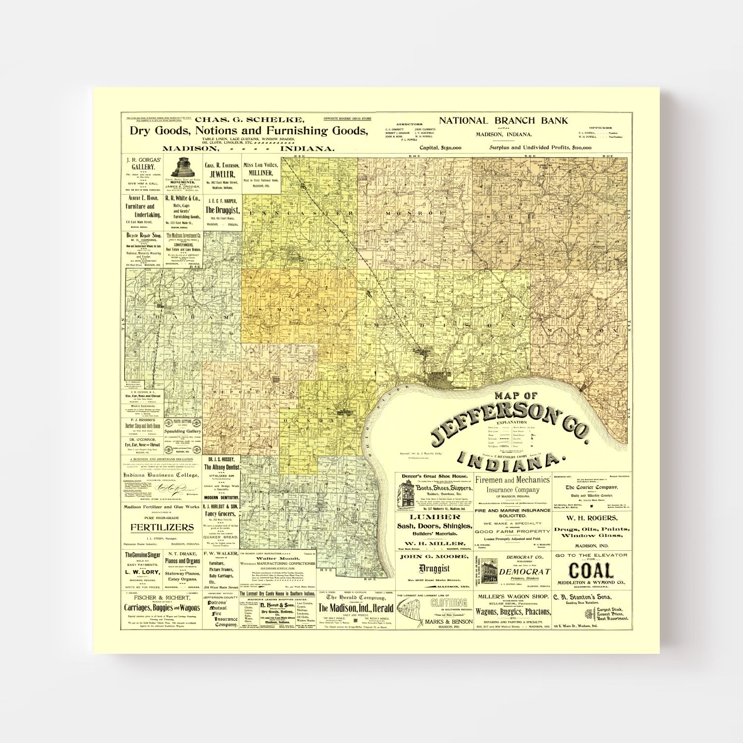 Vintage Map of Jefferson County, Indiana 1900