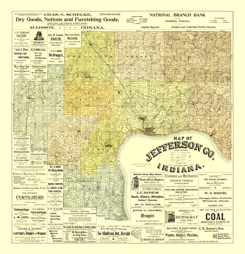 Vintage Map of Jefferson County, Indiana 1900