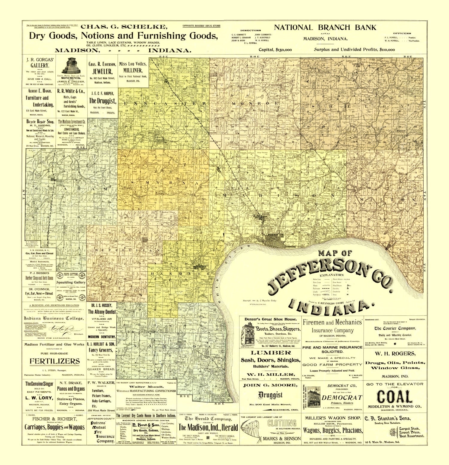 Vintage Map of Jefferson County, Indiana 1900