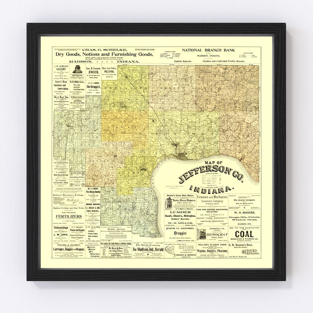 Vintage Map of Jefferson County, Indiana 1900