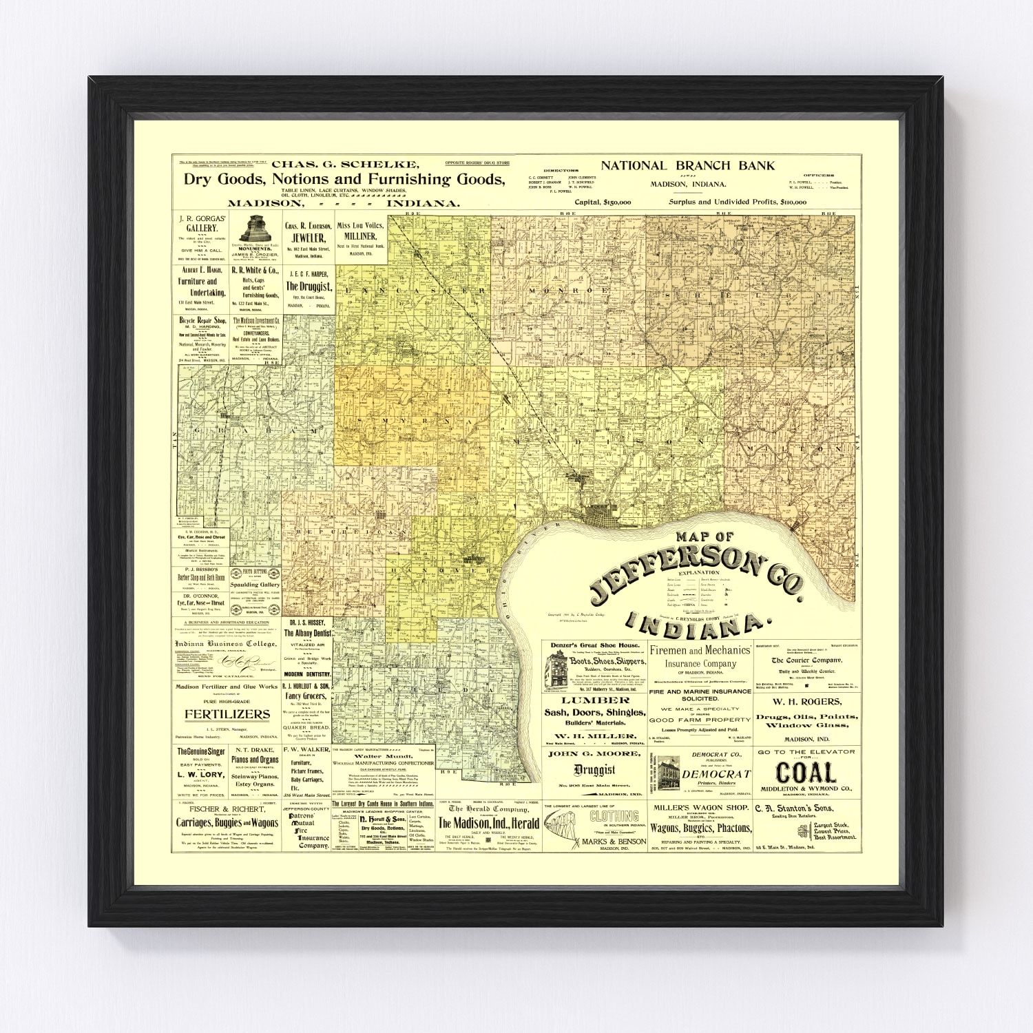 Vintage Map of Jefferson County, Indiana 1900