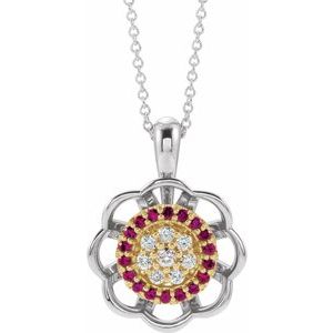 14K White/Yellow Gold Natural Ruby & 1/6 CTW Natural Diamond 16-18" Necklace