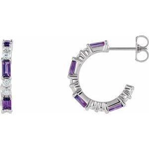 Sterling Silver Natural Amethyst & 1/2 CTW Natural Diamond 17.2 mm Hoop Earrings