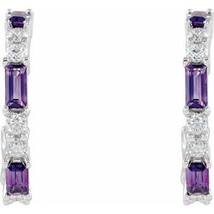 Platinum Natural Amethyst & 1/2 CTW Natural Diamond 17.2 mm Hoop Earrings – image 2