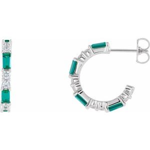 Sterling Silver Lab-Grown Emerald & 1/2 CTW Natural Diamond 17.2 mm Hoop Earrings
