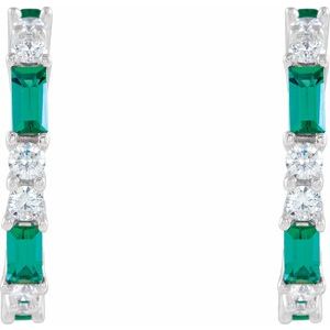 Sterling Silver Lab-Grown Emerald & 1/2 CTW Natural Diamond 17.2 mm Hoop Earrings – image 2